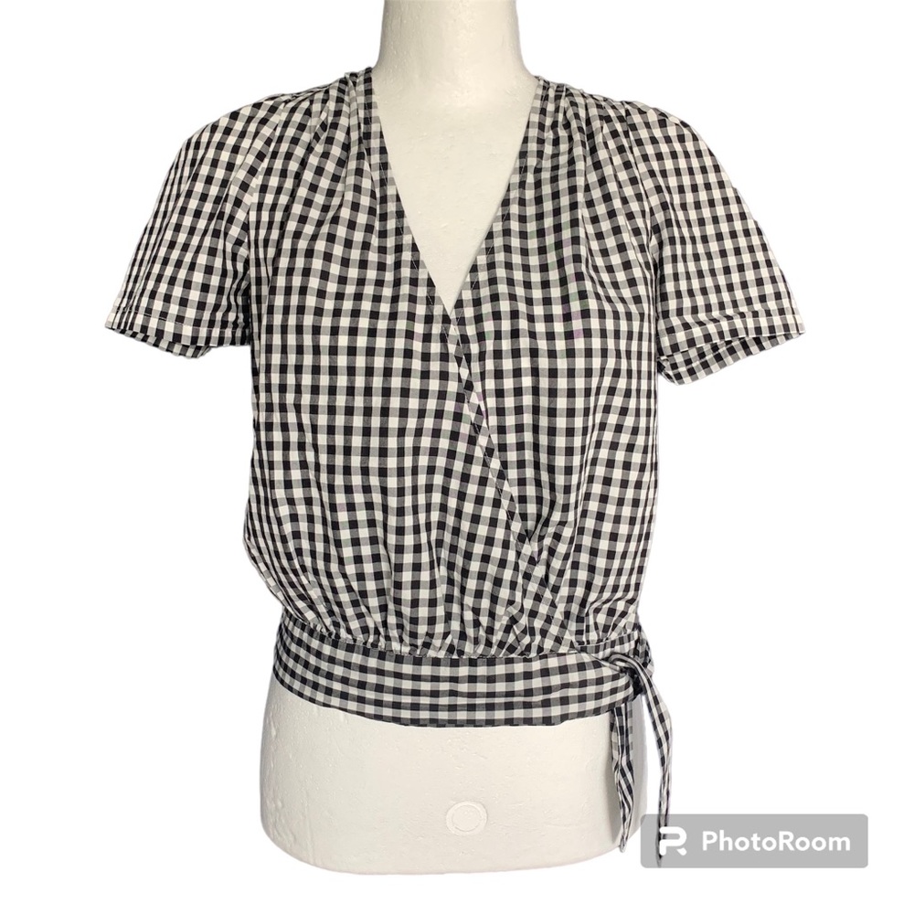 Madewell Black and White Gingham Wrap Top